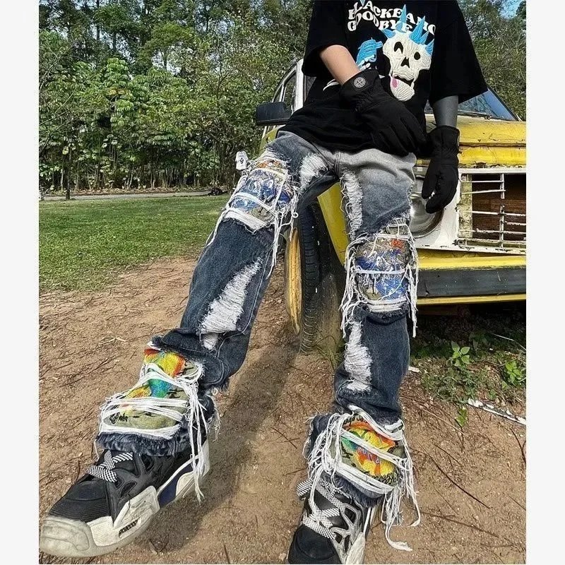 Unbranded Jeans Loose-Fit Graphic and Distressed Designs — 30