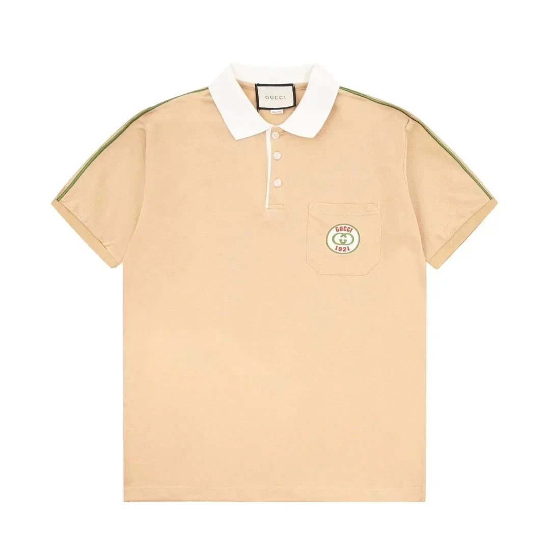 Gucci Shirts Short-Sleeve Polo Shirt — Yellow background, green label 002