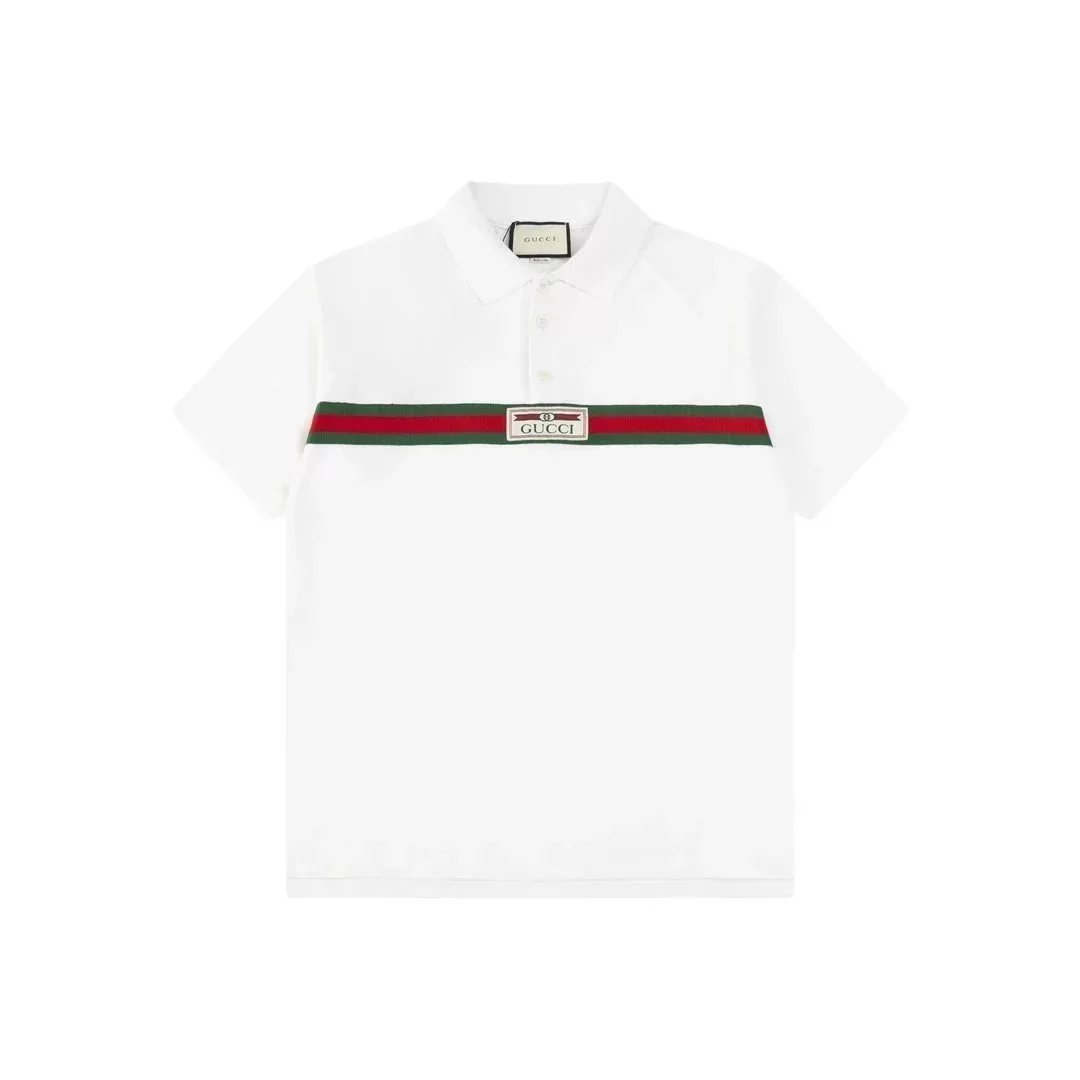 Gucci Shirts Short-Sleeve Polo Shirt — White background, horizontal stripes 002