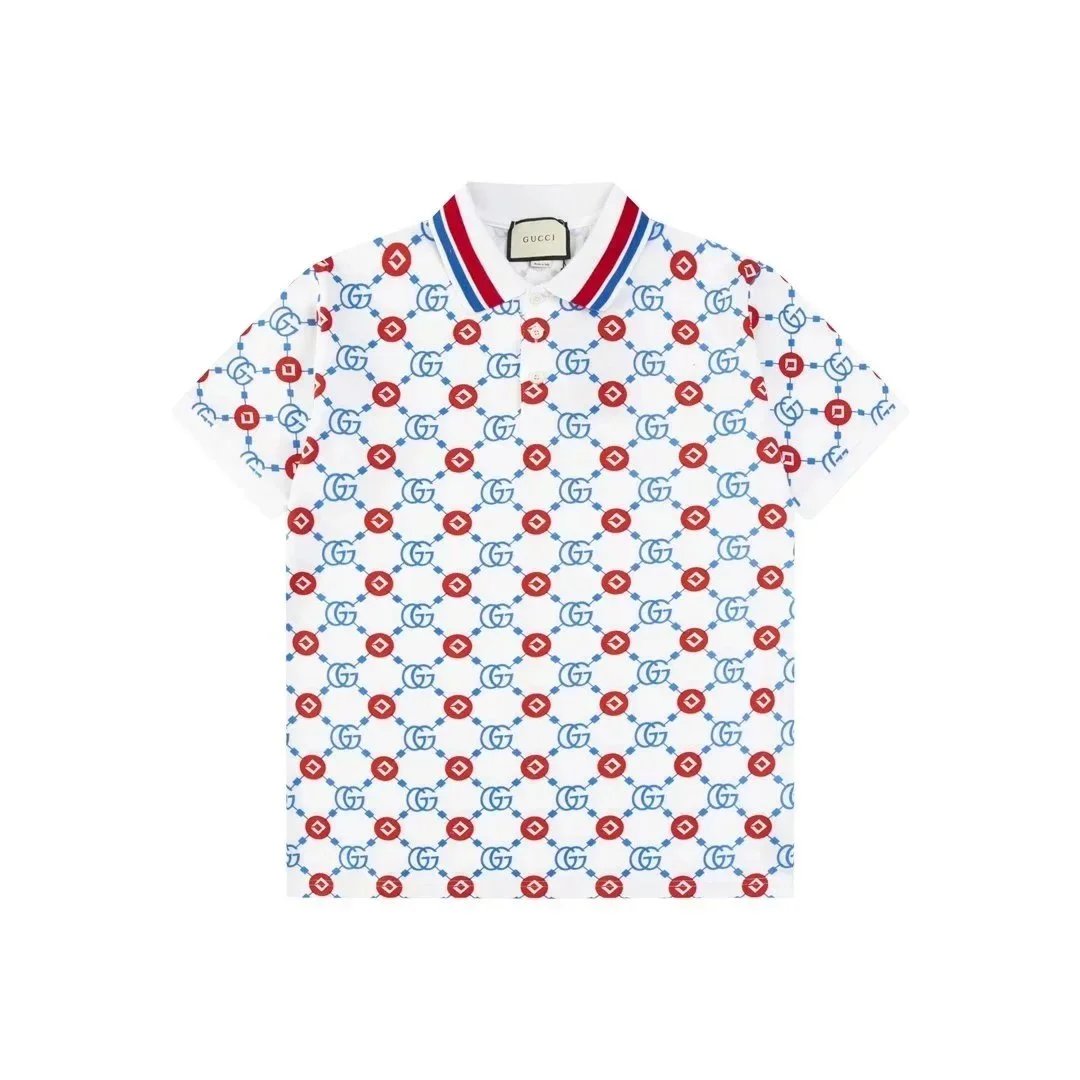 Gucci Shirts Short-Sleeve Polo Shirt — White background with blue and red plaid 002
