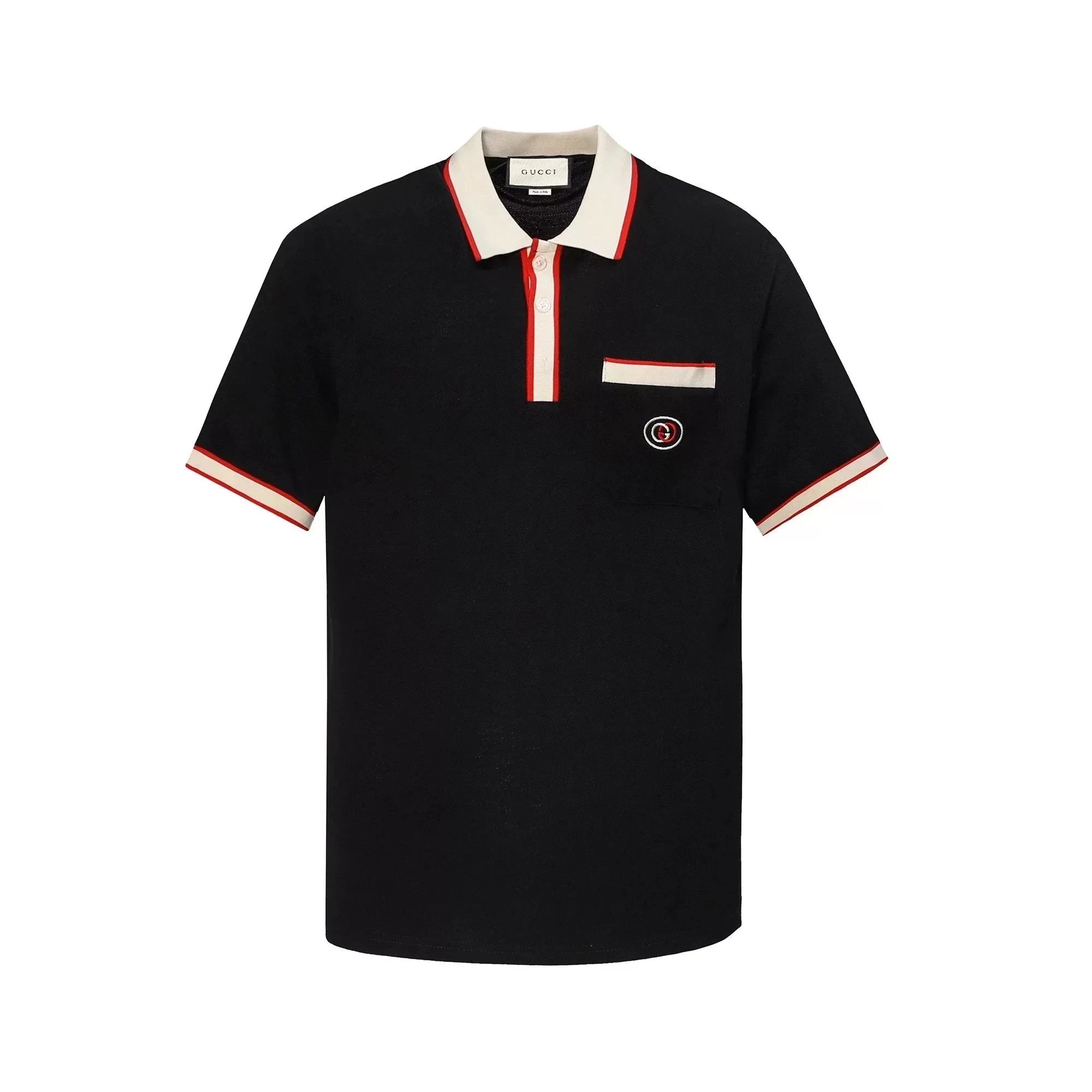 Gucci Shirts Short-Sleeve Polo Shirt — Black background, yellow collar 002