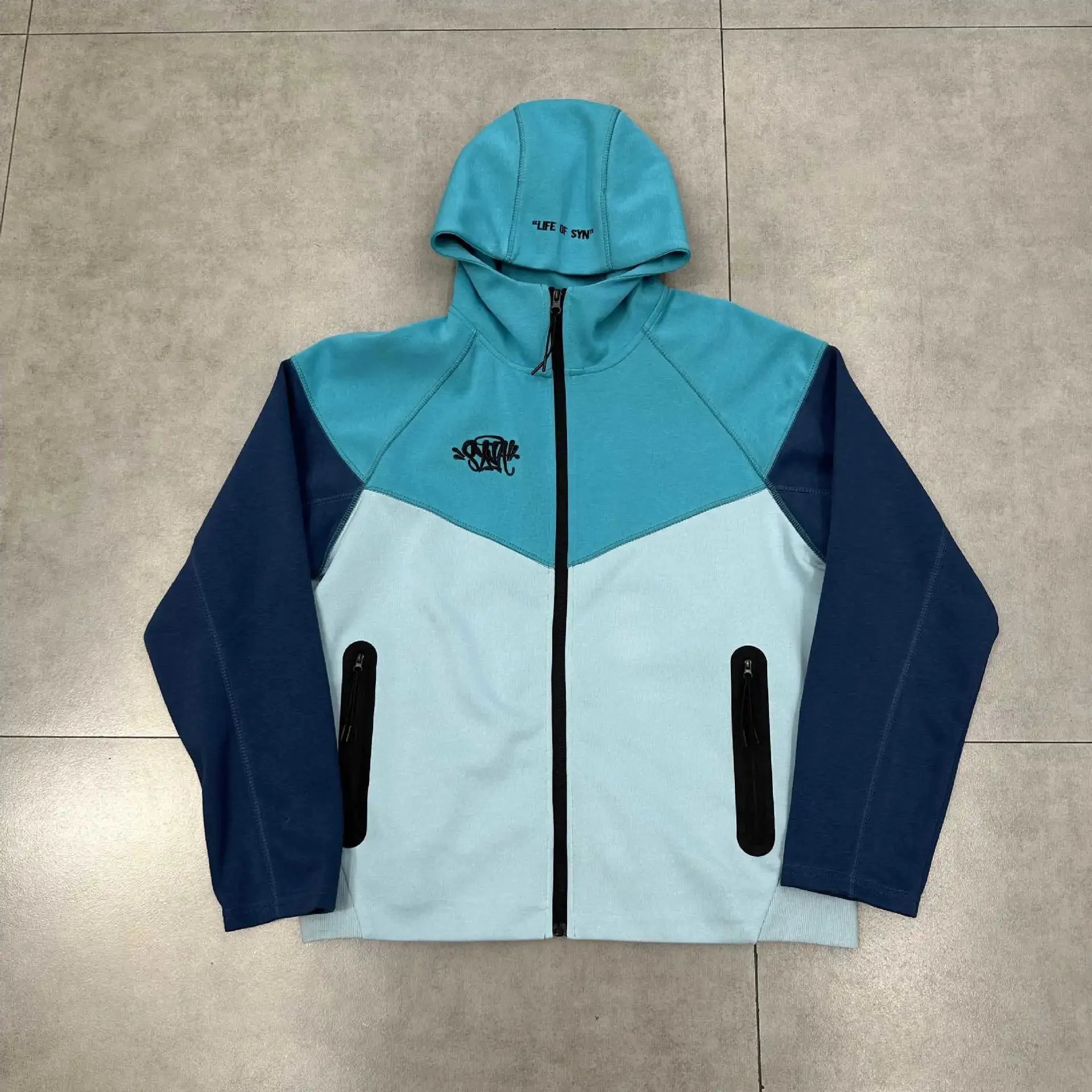 Life of Syn Jackets Hooded Zip-Front Colorblock Jacket — Blue [coat】*Top quality