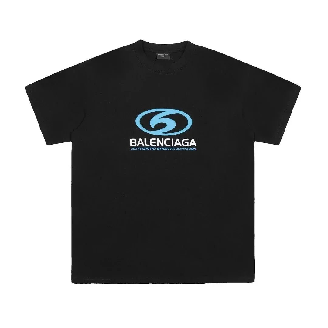 Balenciaga T-Shirts Short-Sleeve Logo Graphic T-Shirt — Black and blue logo 002