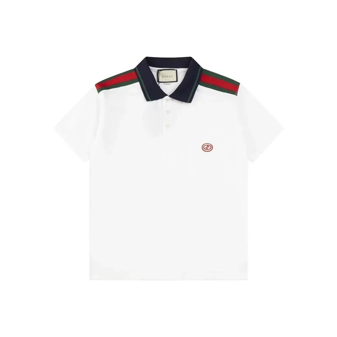 Gucci Shirts Short-Sleeve Polo Shirt — White background with red and green shoulders 002