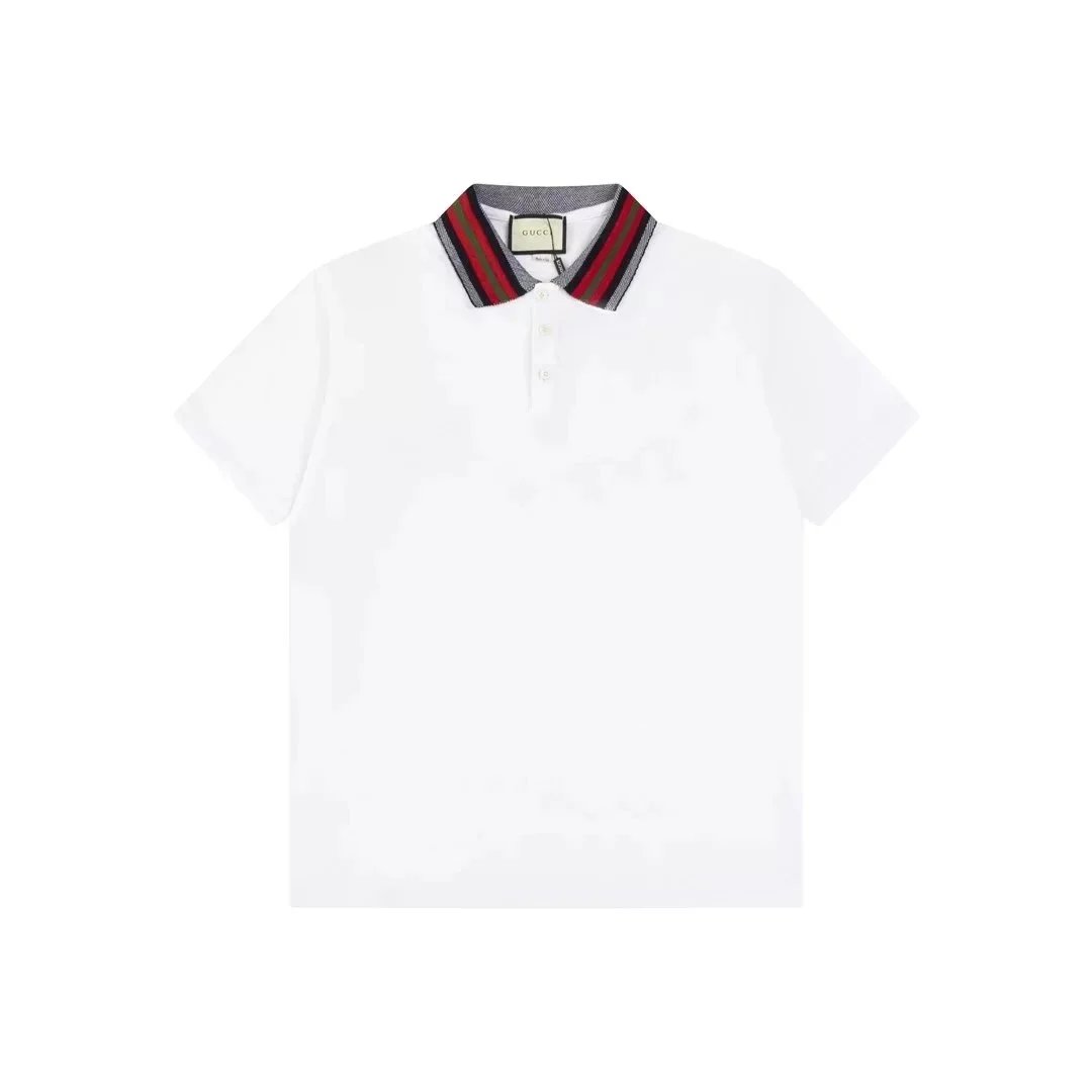 Gucci Shirts Short-Sleeve Polo Shirt — White, red, green, and gray collar 002
