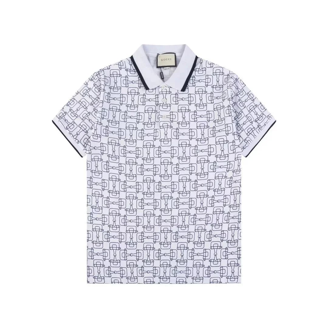 Gucci Shirts Short-Sleeve Polo Shirt — White background, black pattern 002