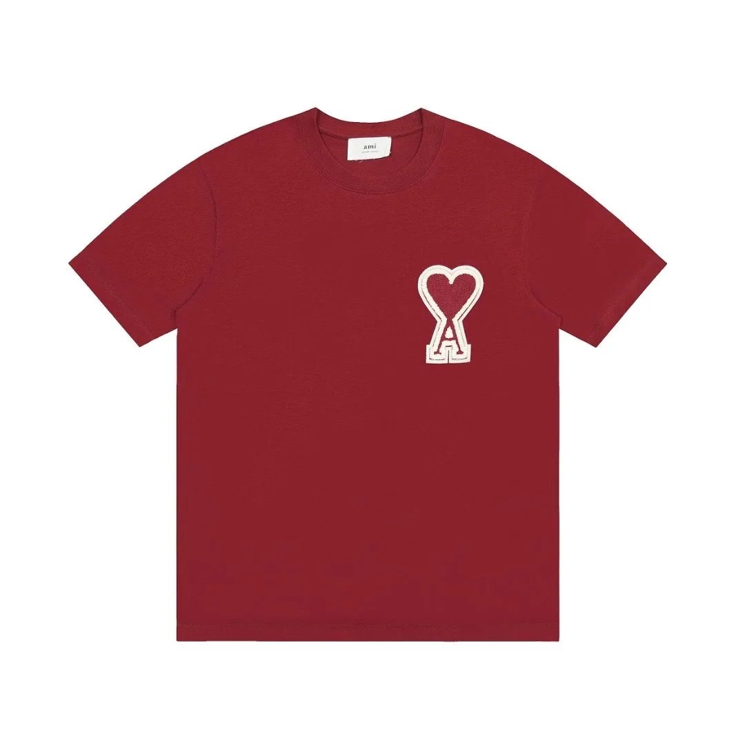 AMI T-Shirts Crewneck T-Shirt with de Coeur Heart Logo — 19 red