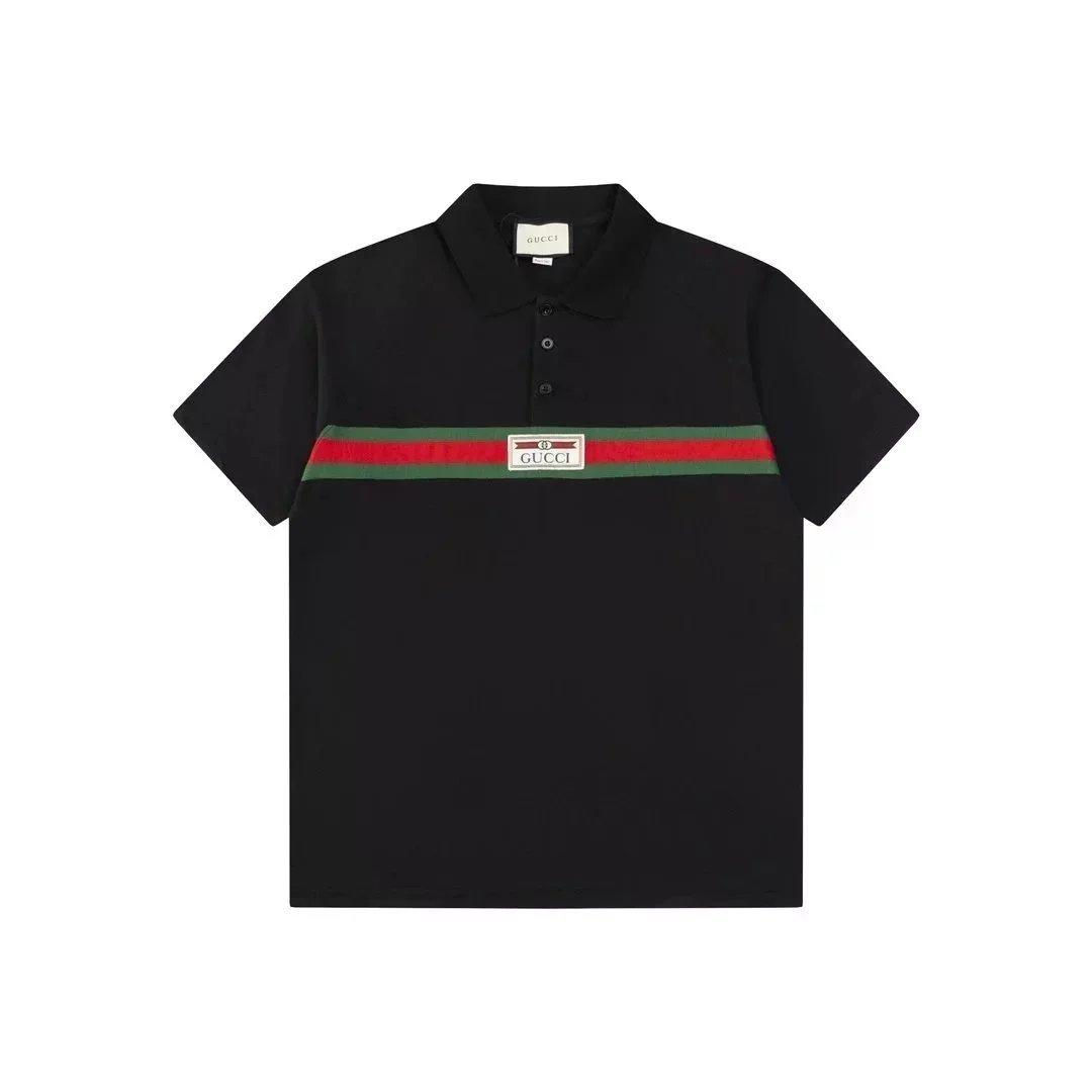 Gucci Shirts Short-Sleeve Polo Shirt — Black background with horizontal stripes 002