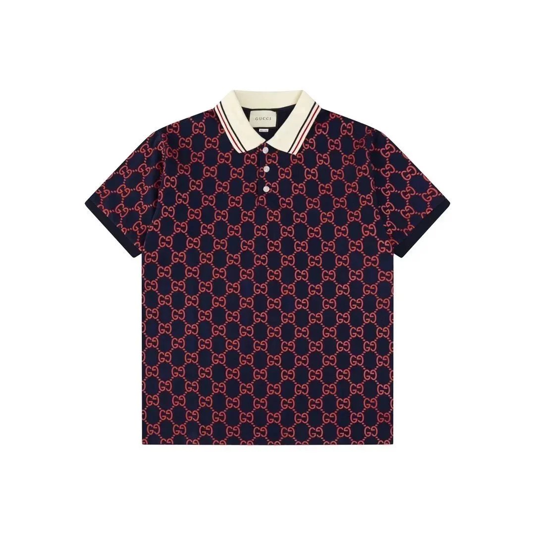 Gucci Shirts Short-Sleeve Polo Shirt — Black background with red plaid 002