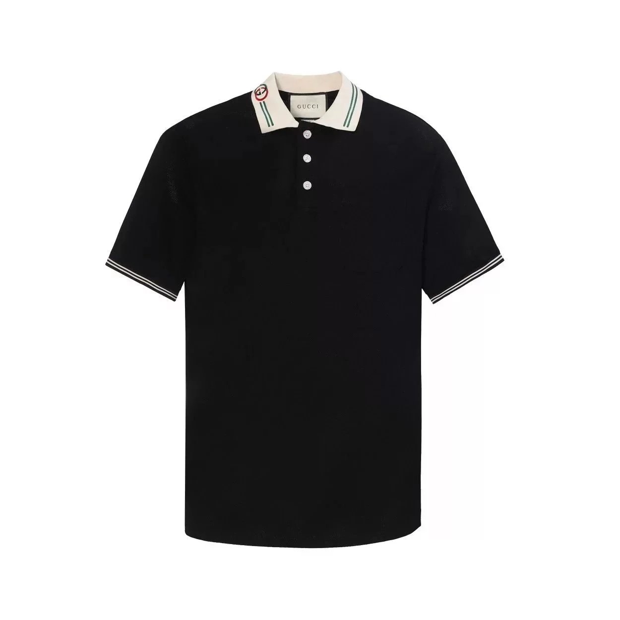 Gucci Shirts Short-Sleeve Polo Shirt — Black base with yellow-green collar 002