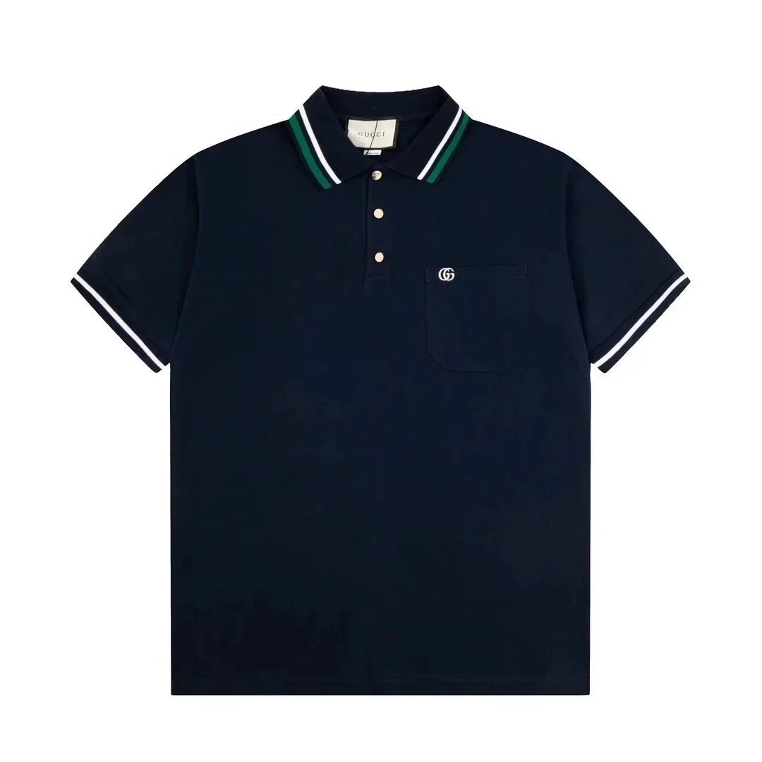 Gucci Shirts Short-Sleeve Polo Shirt — Black with a green collar, small label 002