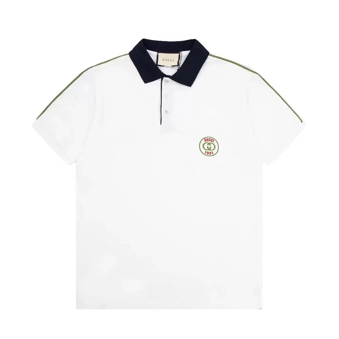 Gucci Shirts Short-Sleeve Polo Shirt — White background, green label 002