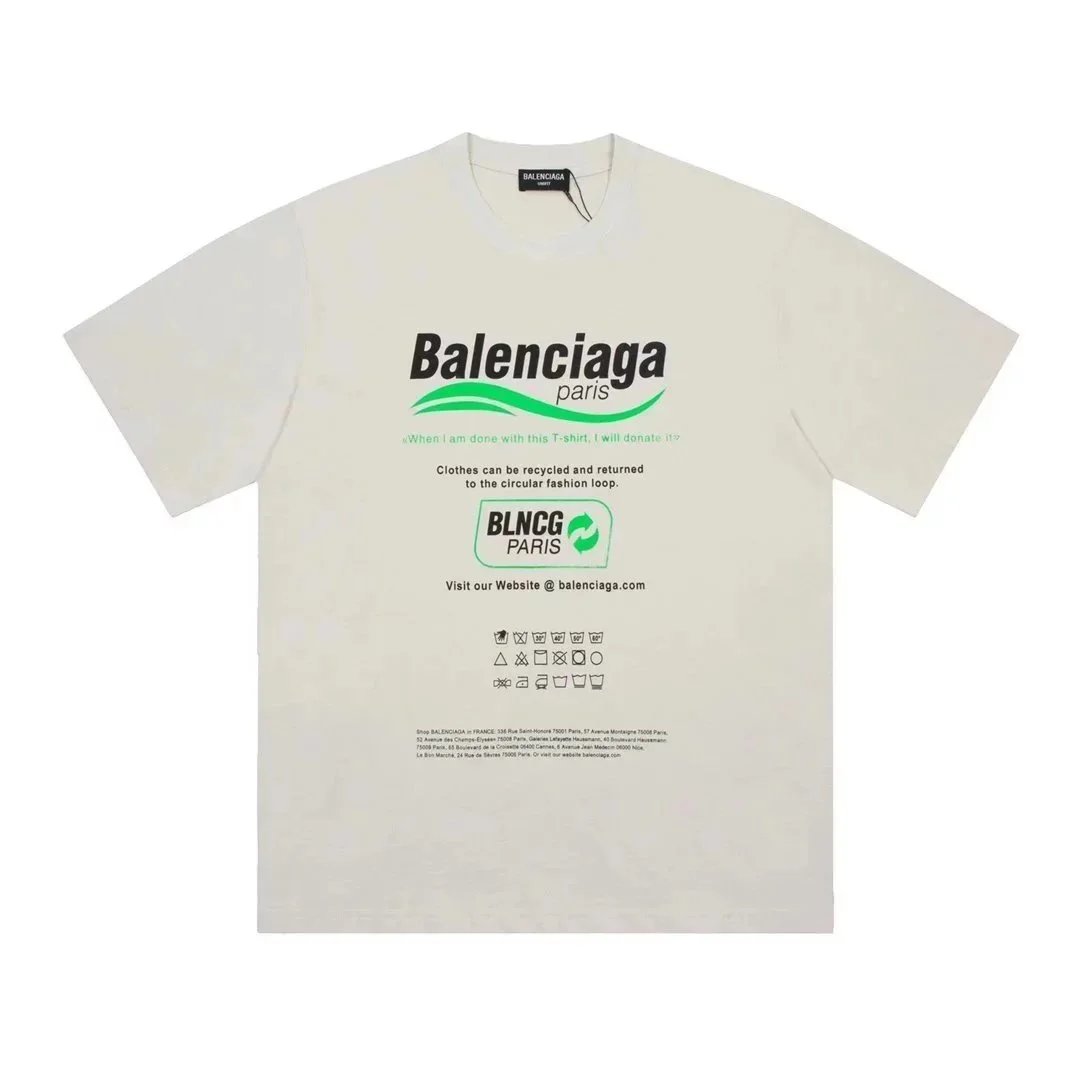 Balenciaga T-Shirts Short-Sleeve Logo Graphic T-Shirt — Yellow-green letters 002