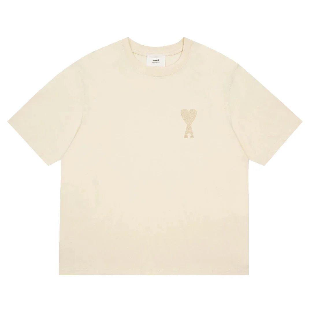 AMI T-Shirts Crewneck T-Shirt with de Coeur Heart Logo — 01 Beige
