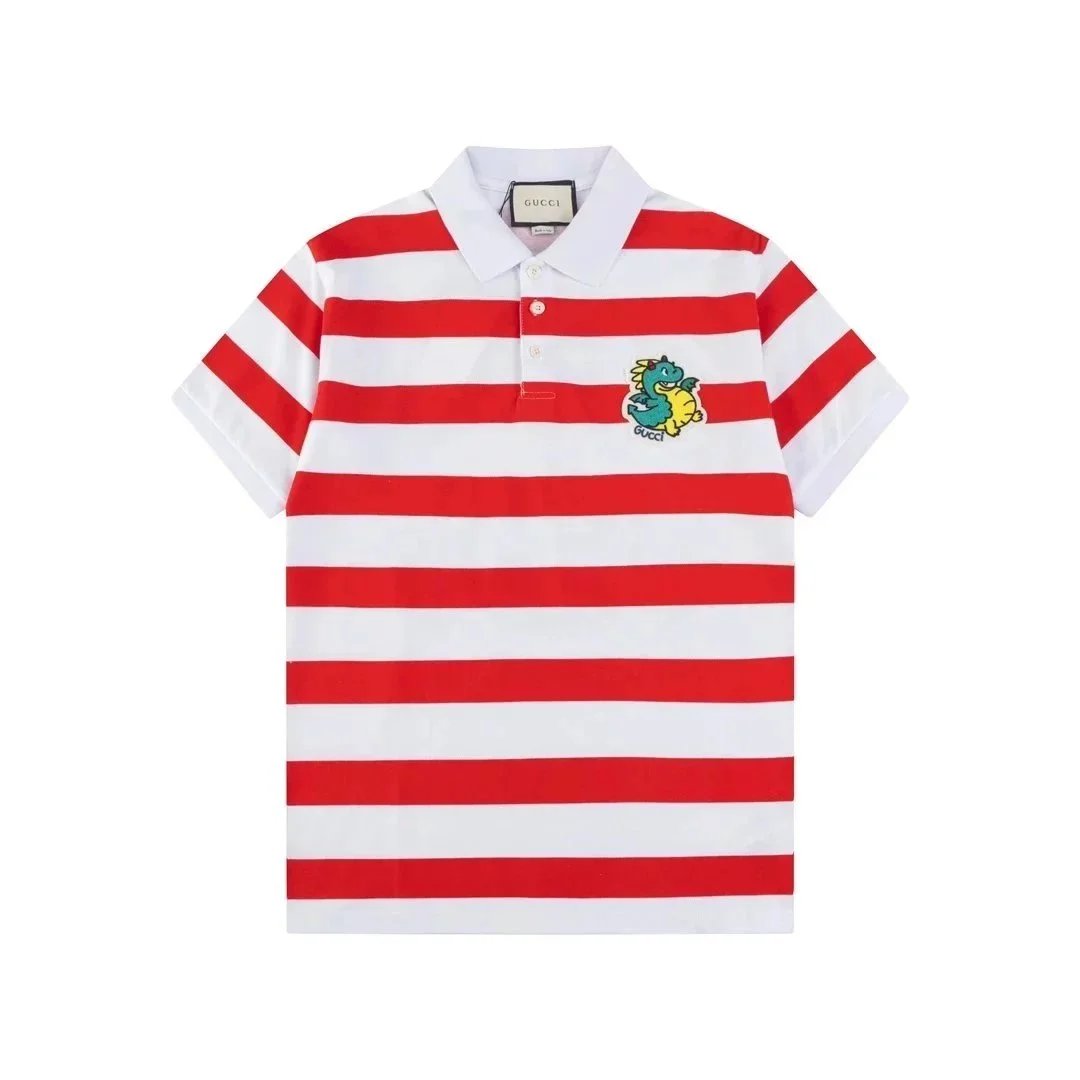 Gucci Shirts Short-Sleeve Polo Shirt — Red and white striped pattern 002