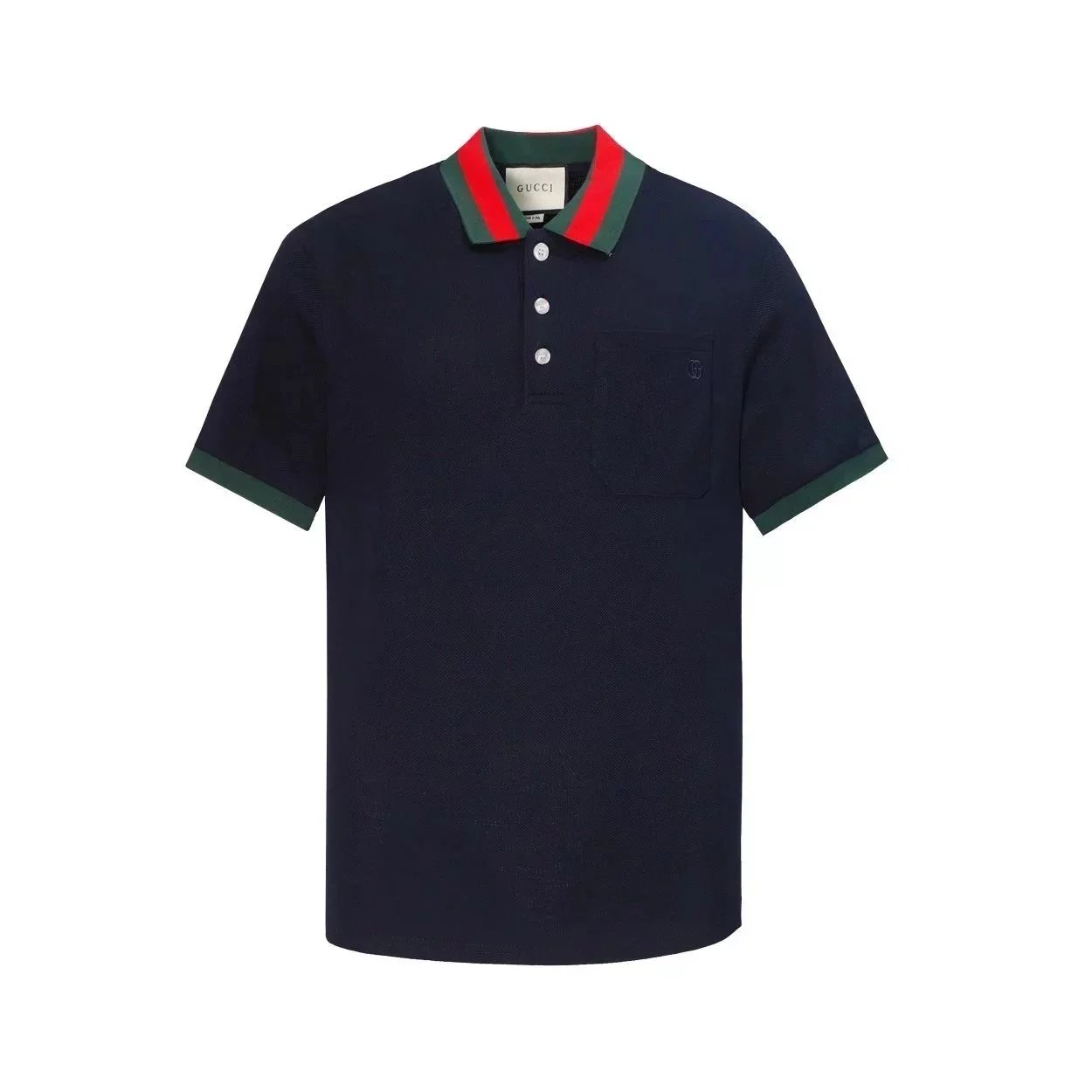 Gucci Shirts Short-Sleeve Polo Shirt — Black base with red and green collar 002