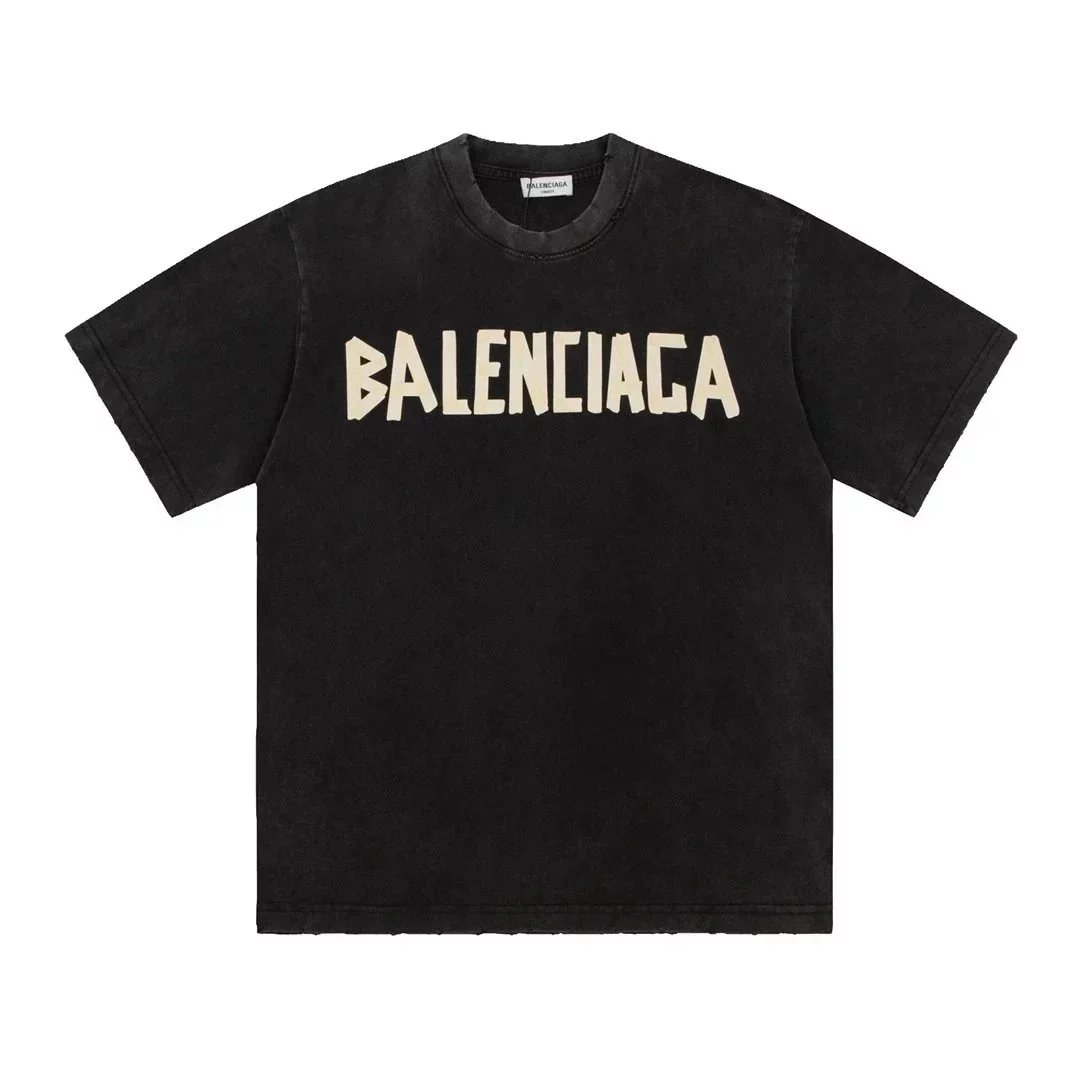 Balenciaga T-Shirts Short-Sleeve Logo Graphic T-Shirt — Black with yellow letters 002