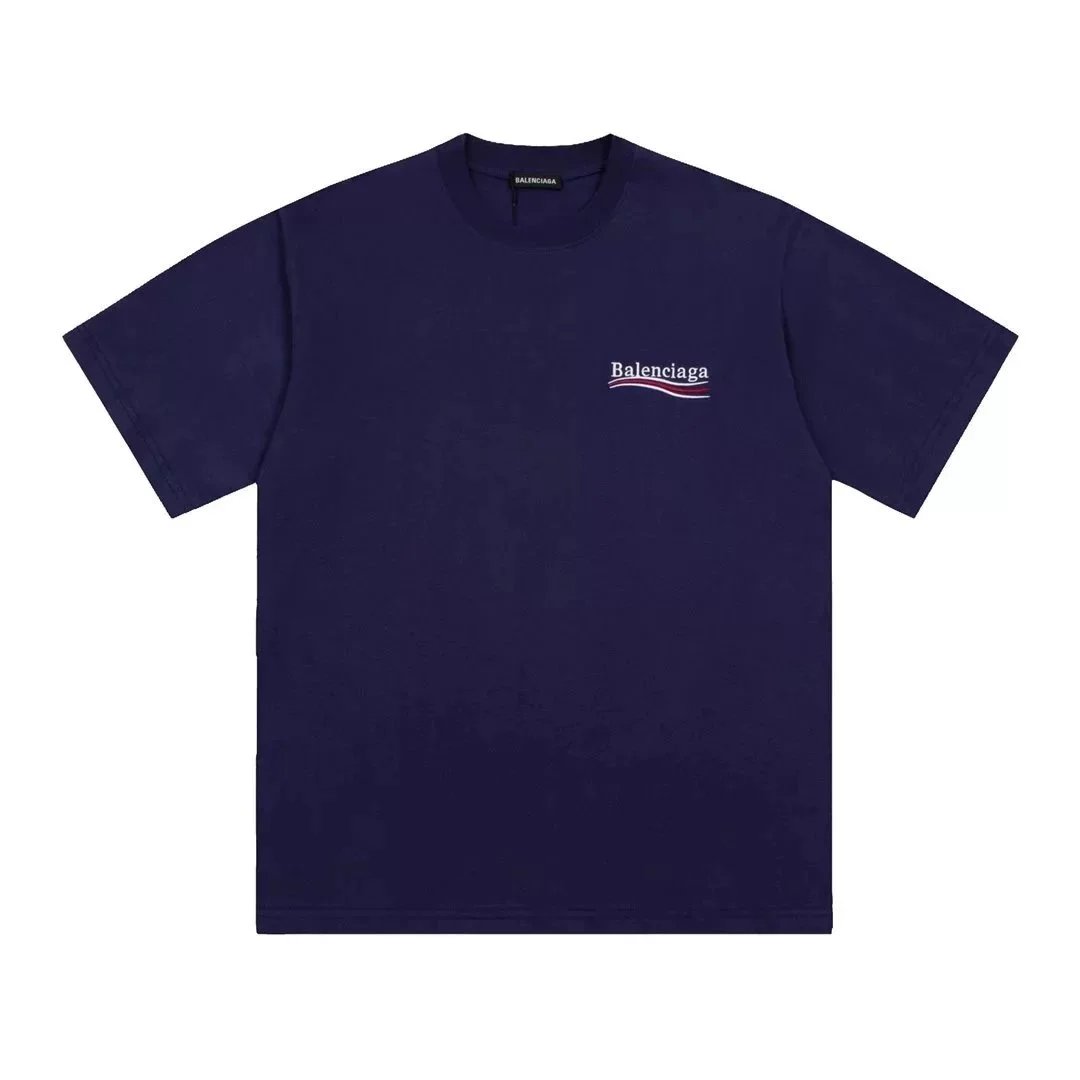 Balenciaga T-Shirts Short-Sleeve Logo Graphic T-Shirt — Deep Blue Wave Letters 002