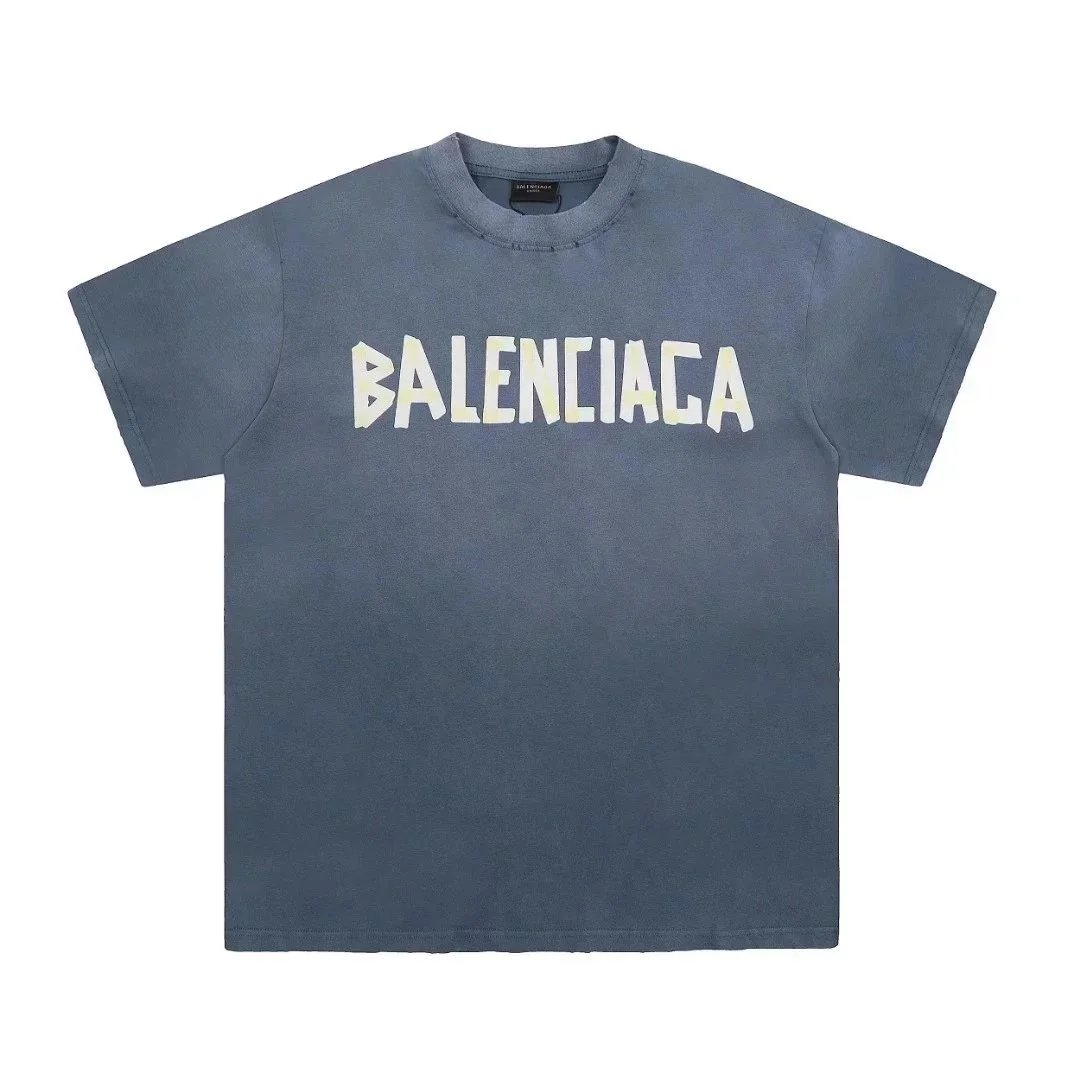 Balenciaga T-Shirts Short-Sleeve Logo Graphic T-Shirt — Haze gray-yellow letter 002