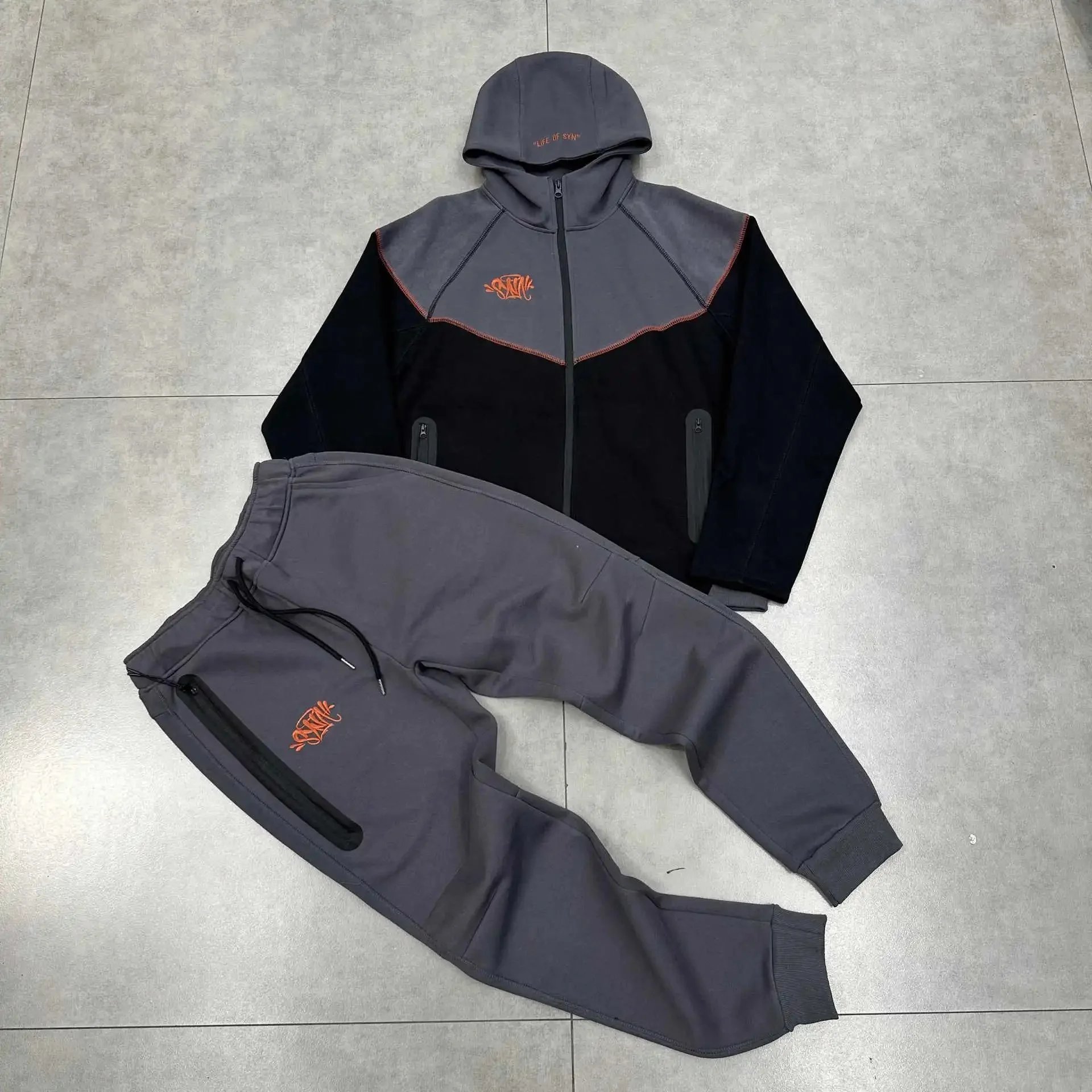 Life of Syn Jackets Hooded Zip-Front Colorblock Jacket — Dark gray suit*Top quality
