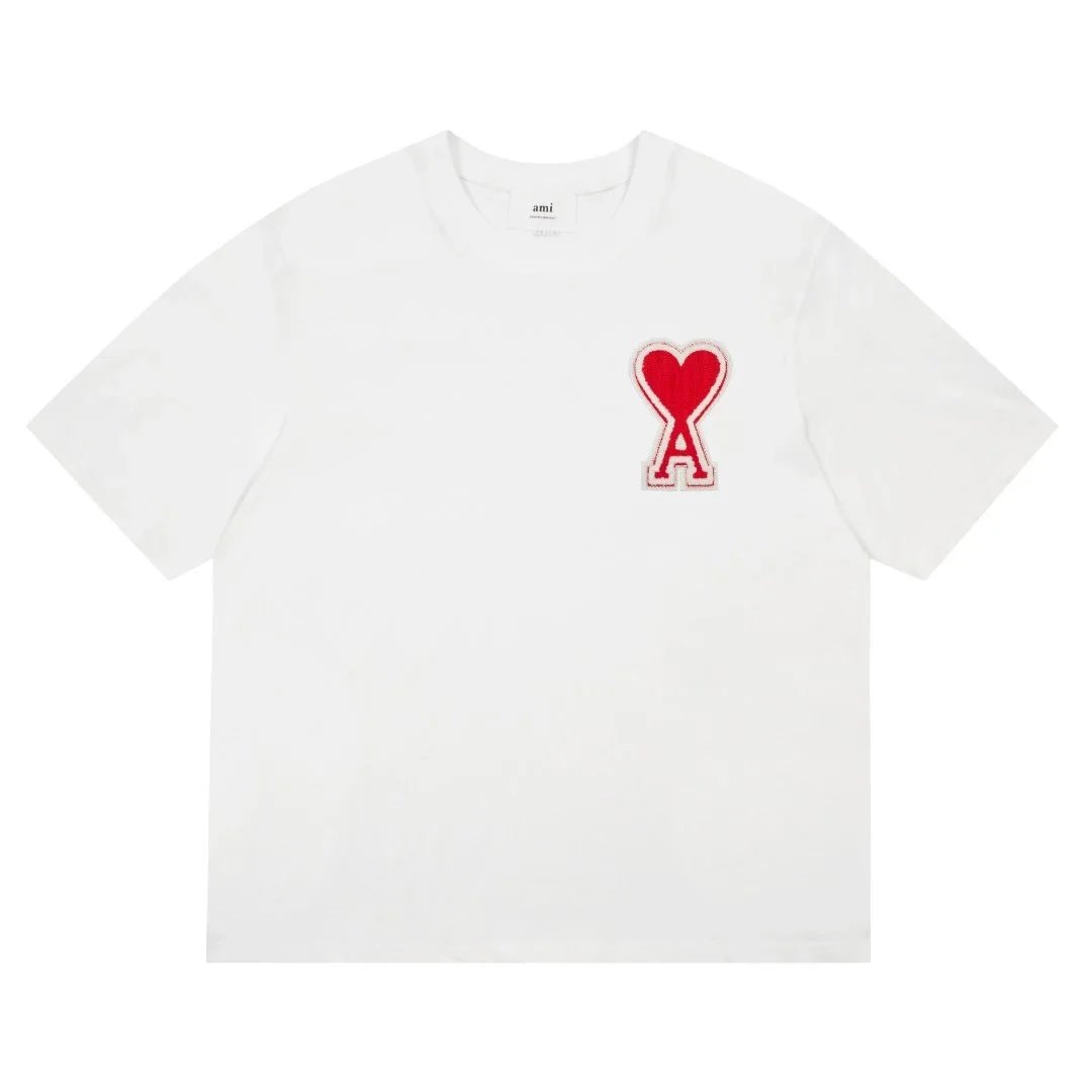 AMI T-Shirts Crewneck T-Shirt with de Coeur Heart Logo — 32 white