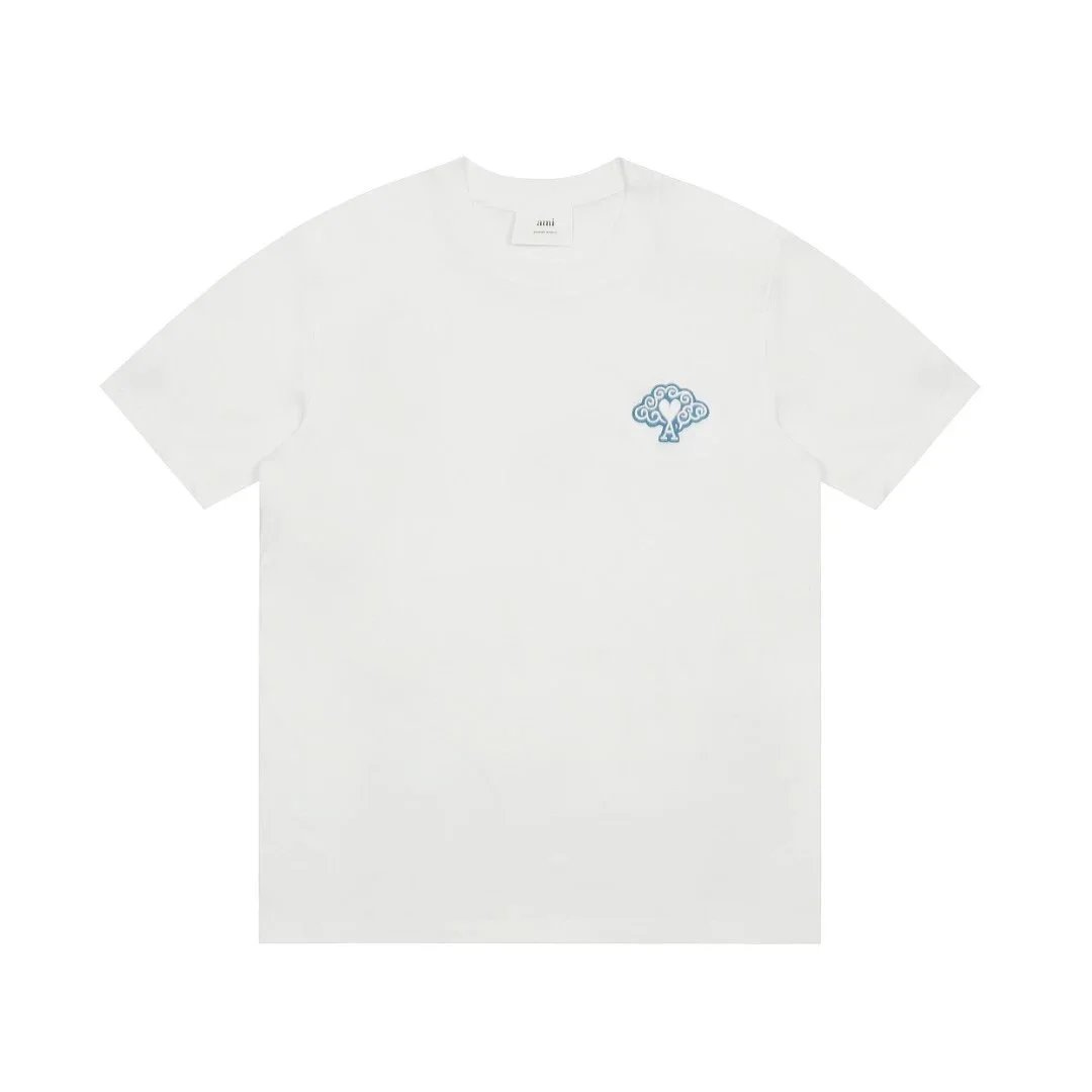 AMI T-Shirts Crewneck T-Shirt with de Coeur Heart Logo — 15 white