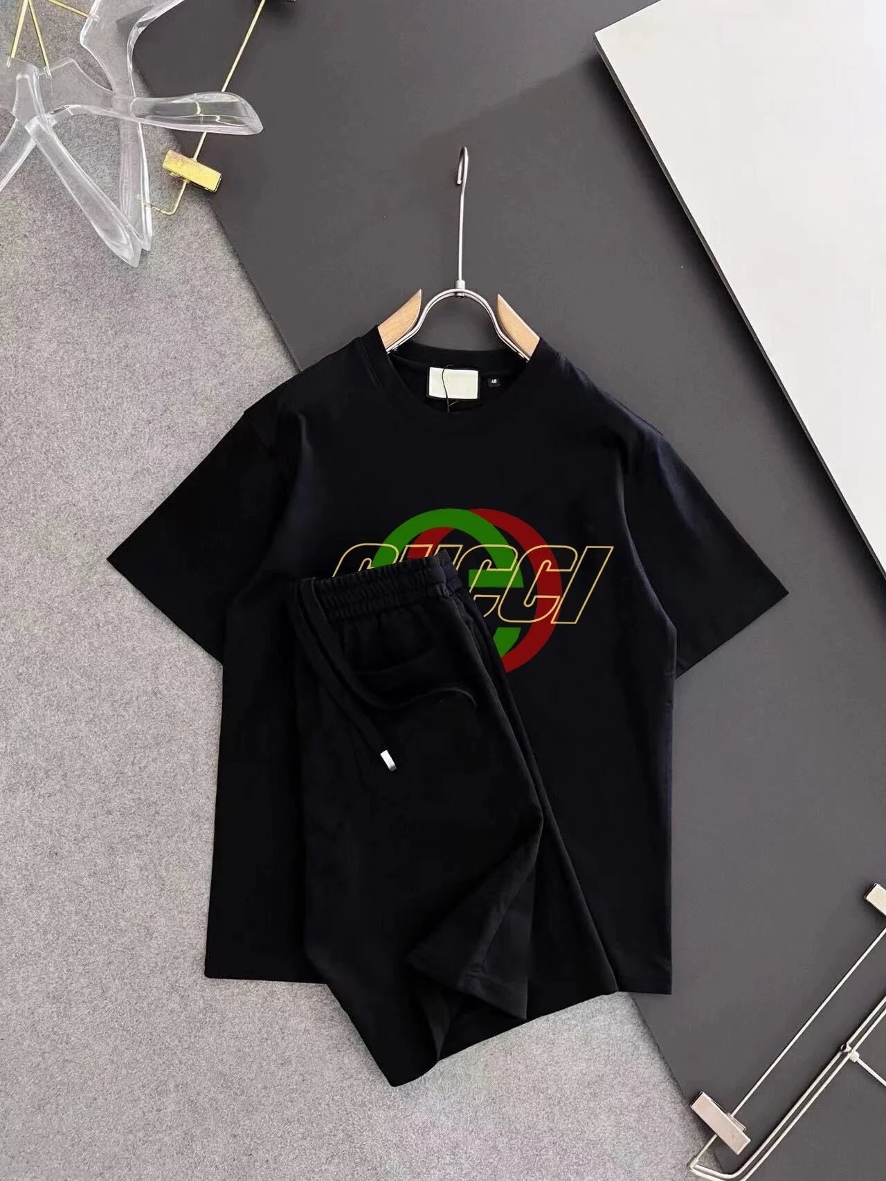 Dior Matching Sets Short-Sleeve Graphic T-Shirt and Drawstring Shorts Set image 13