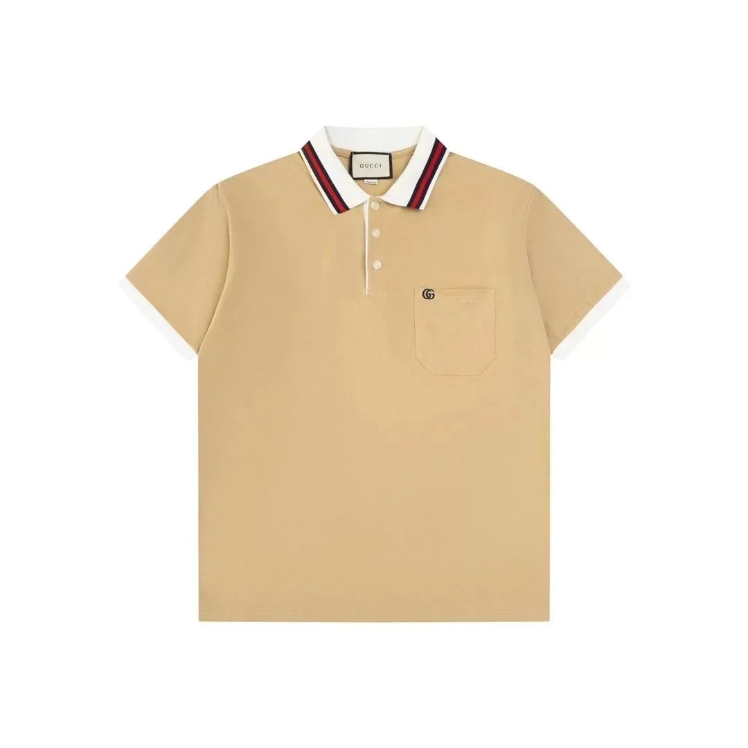 Gucci Shirts Short-Sleeve Polo Shirt — Yellow, red and black collar small label 002