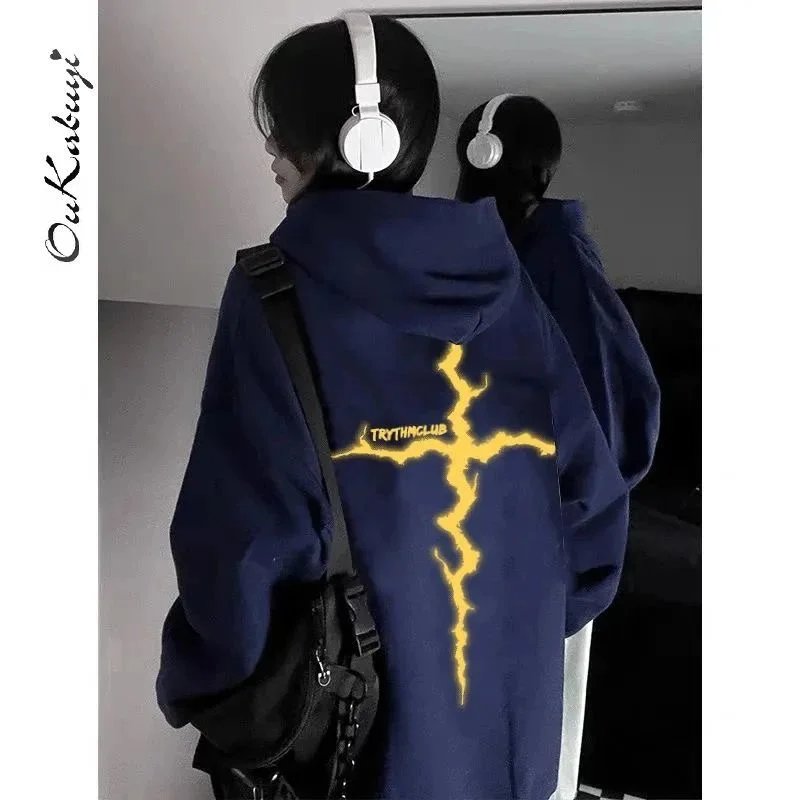 Unbranded Hoodies & Sweatshirts Oversized graphic print pullover — 23 Deep Blue