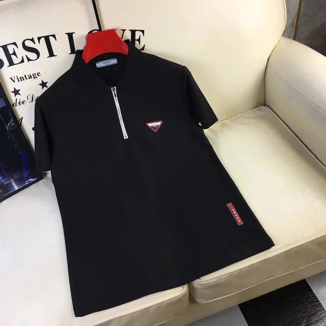 Prada T-Shirts Short-Sleeve Logo Print — 12 Black POLO*Top quality