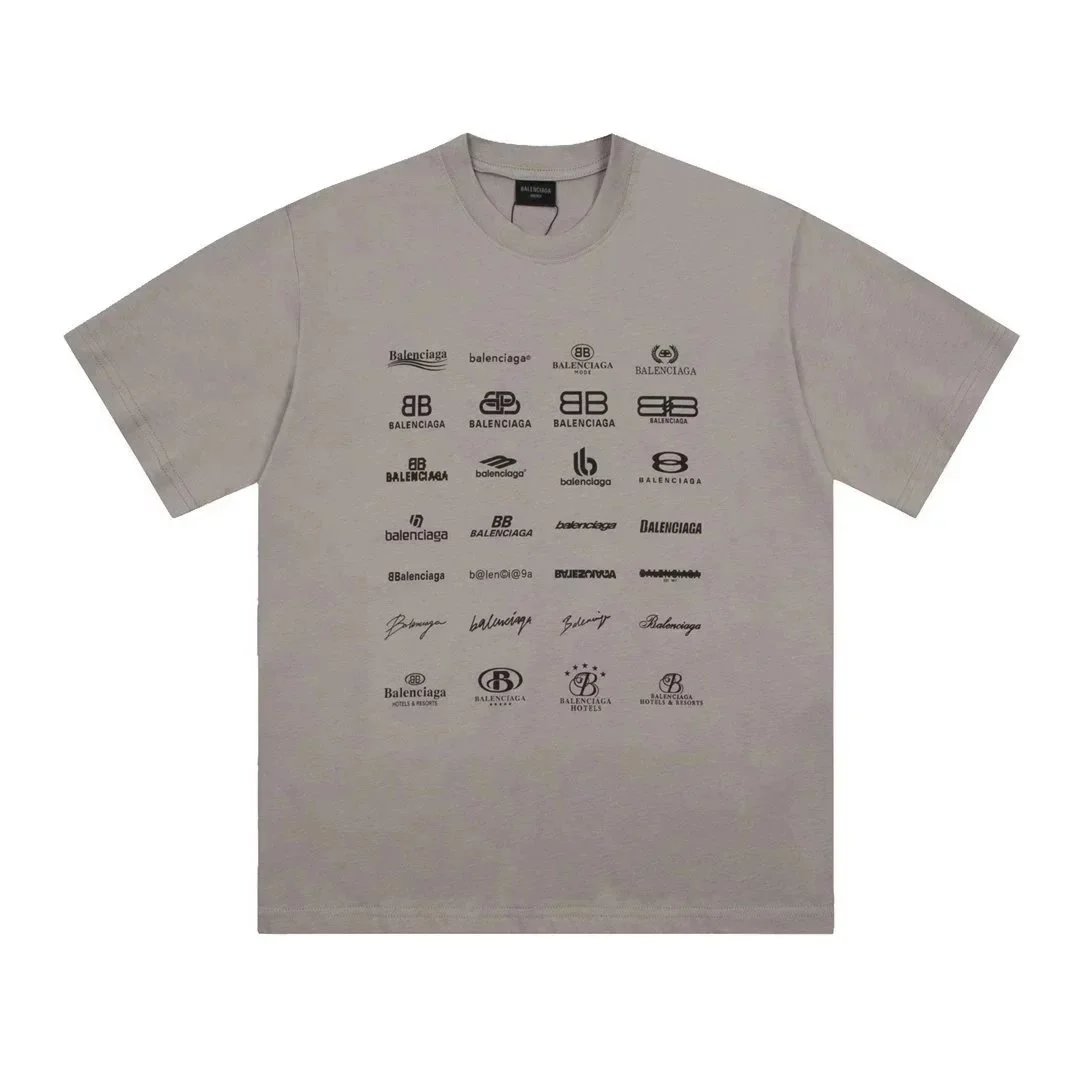 Balenciaga T-Shirts Short-Sleeve Logo Graphic T-Shirt — Dark gray, full label 002