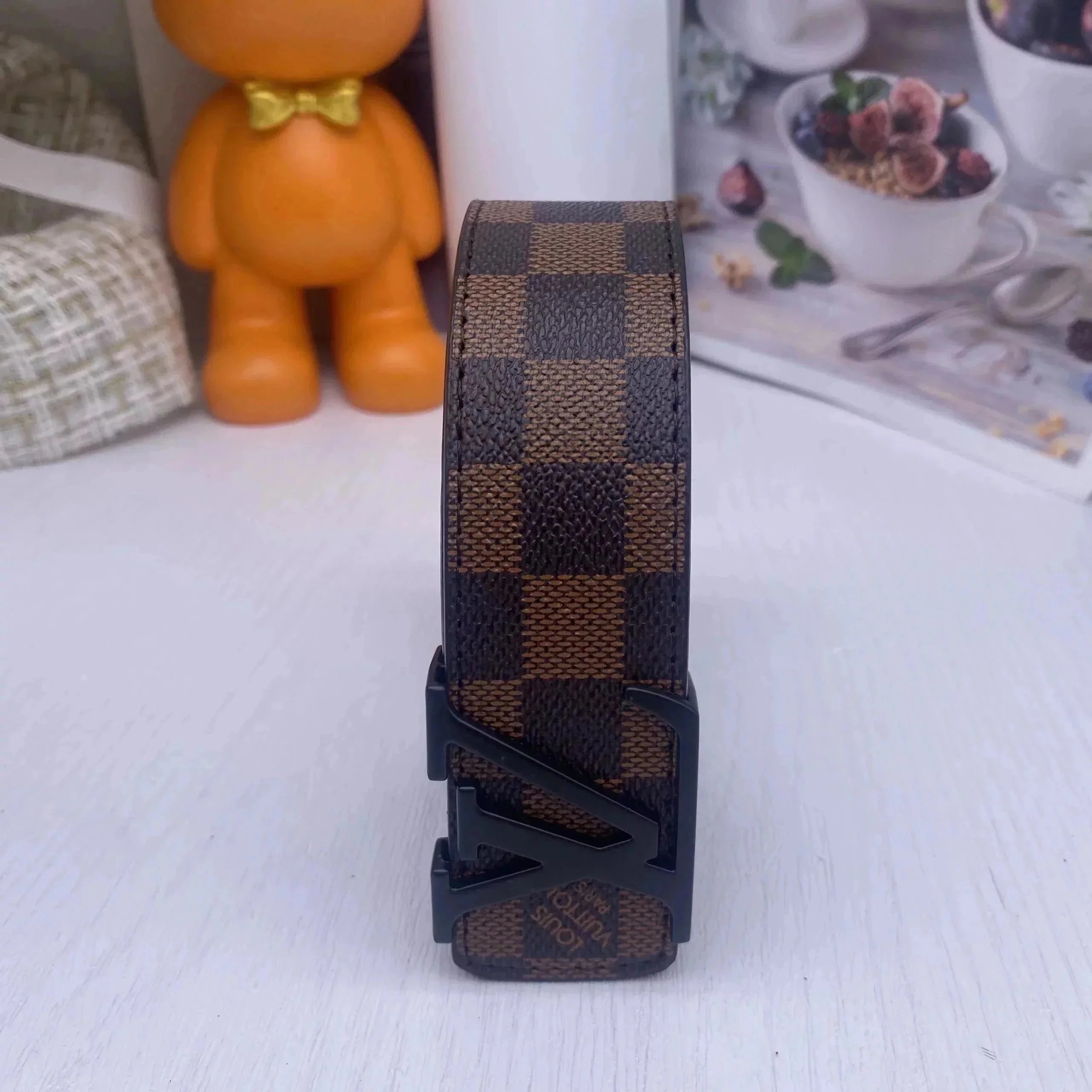 Louis Vuitton Belts Monogram Canvas Initials Buckle Belt — 14*high quality