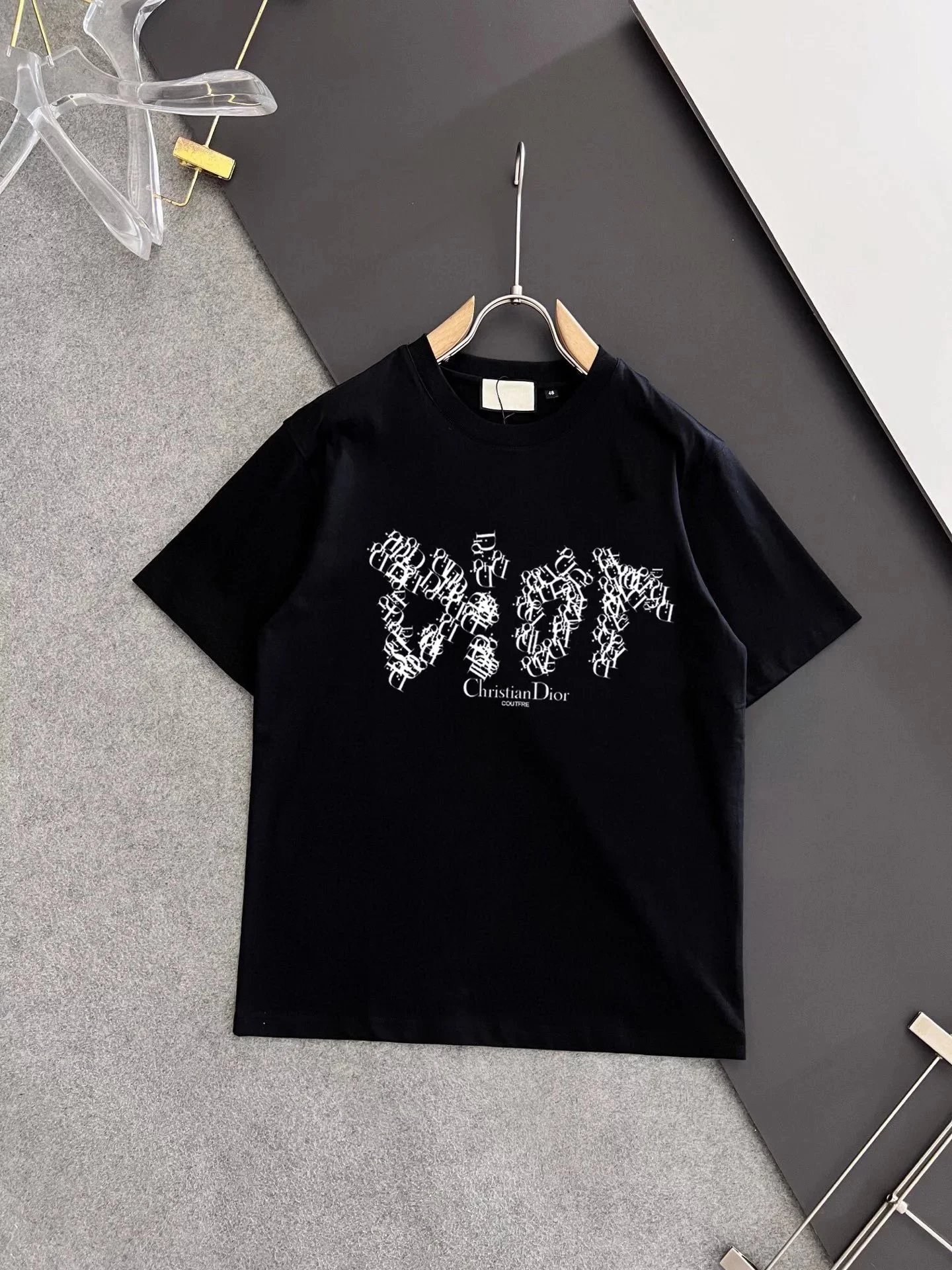 Dior Matching Sets Short-Sleeve Graphic T-Shirt and Drawstring Shorts Set — 16 black