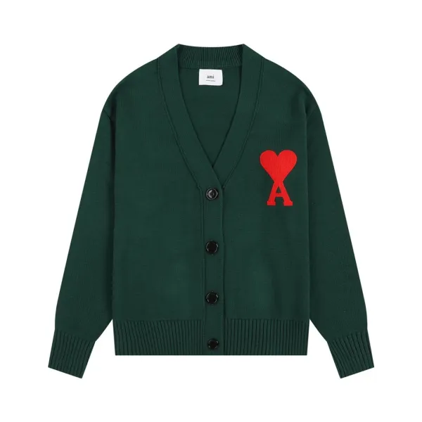 Ami Paris Heart Logo Cardigan Forest Green Cardigan - 1