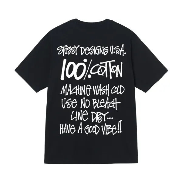 Stüssy Designs U.S.A. 100% Cotton Care Instructions Graphic T-Shirt Black - 1