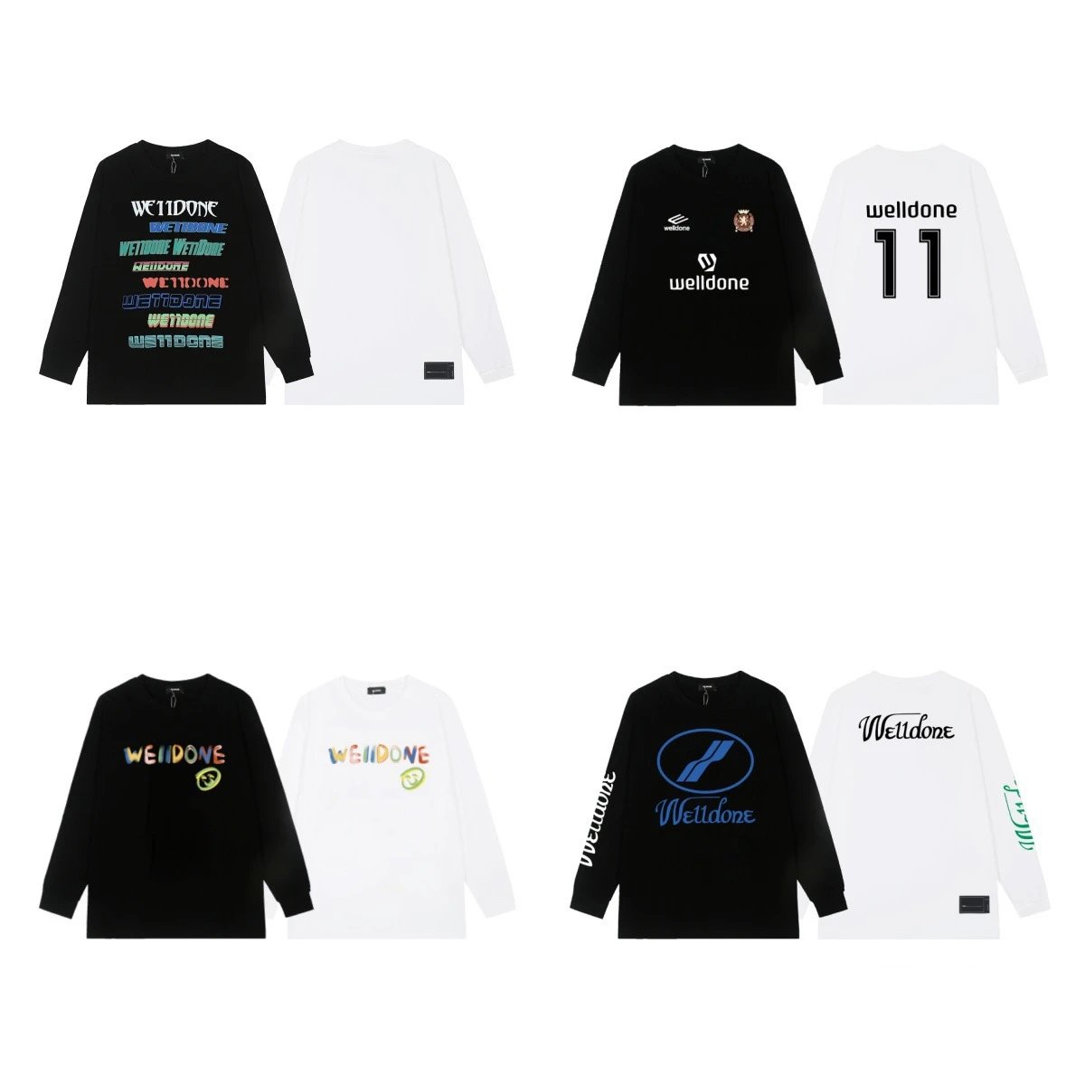 Welldone Black and White Long Sleeve T-Shirts