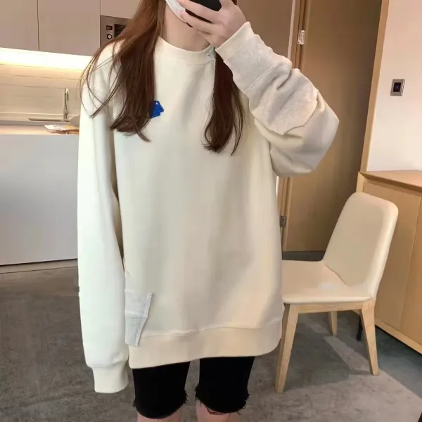 Design Patchwork Contrast-Sleeve Oversized Hoodie in Gray and Light Blue - 4