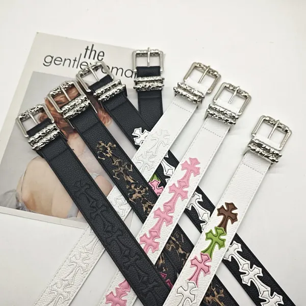 Chrome Hearts Cross Motif White Leather Belt - 3
