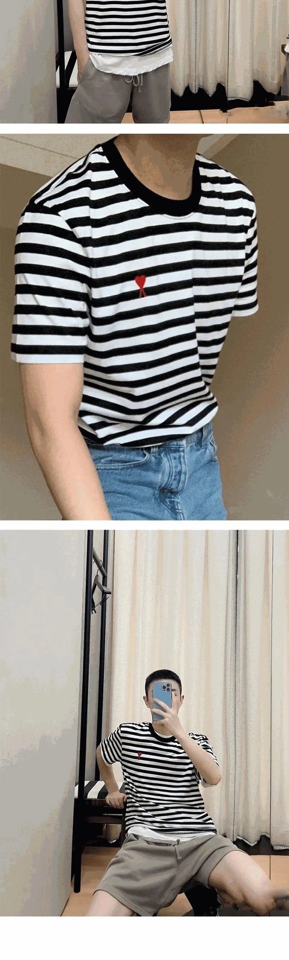 AMI Small Heart Striped T-Shirt photo 7