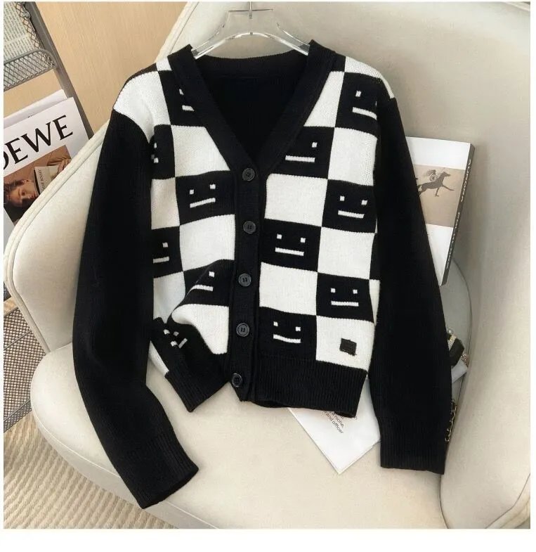 All Sisters Checkerboard Smiley Face Cardigan Red - 10