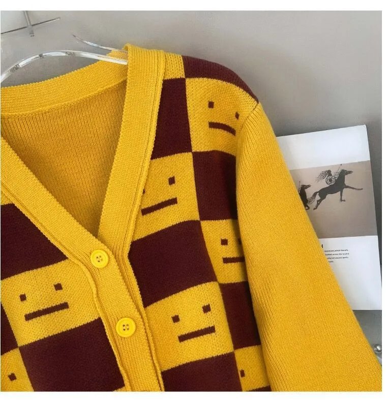 All Sisters Checkerboard Smiley Face Cardigan Red - 18