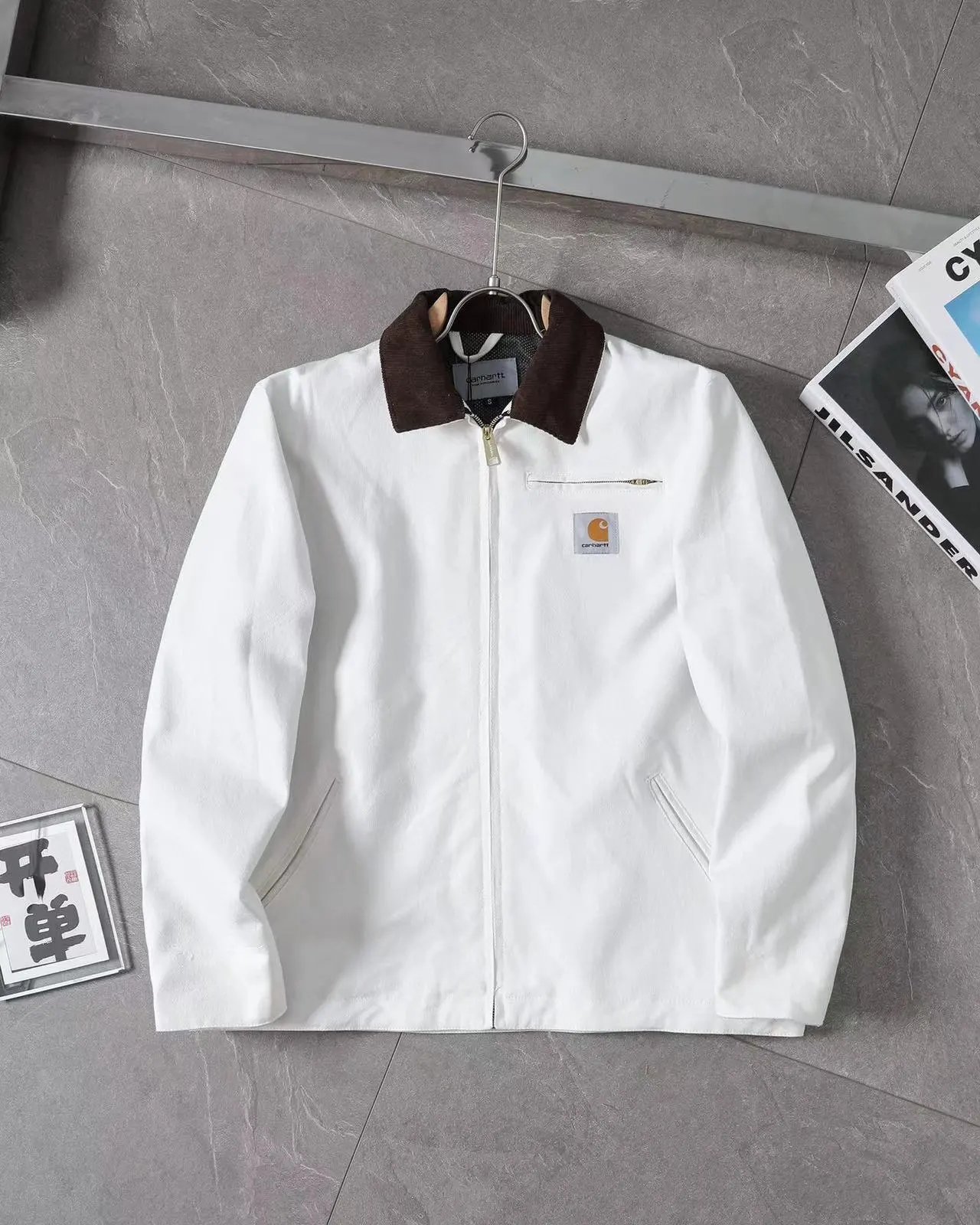 Carhartt WIP Active Jacket White with Brown Corduroy Collar Jacket - 1