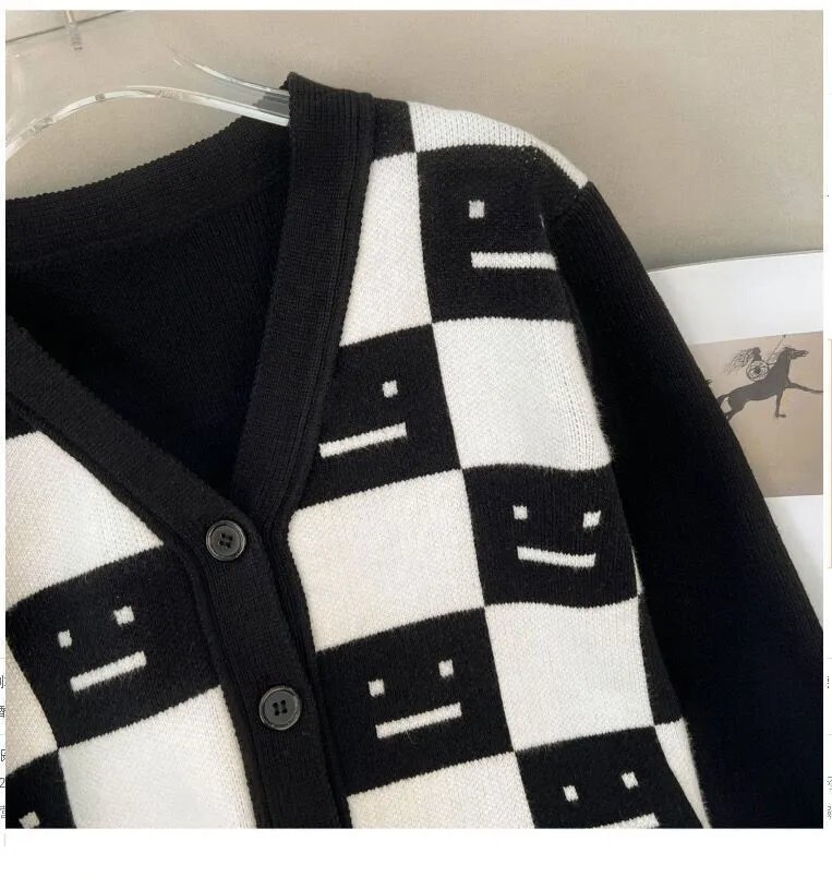 All Sisters Checkerboard Smiley Face Cardigan Red - 12