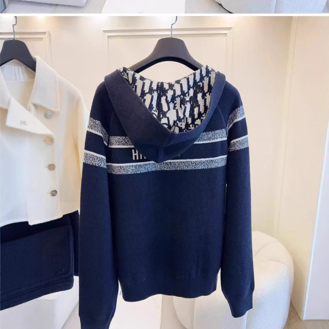 Navy Striped Hooded Knit Sweater