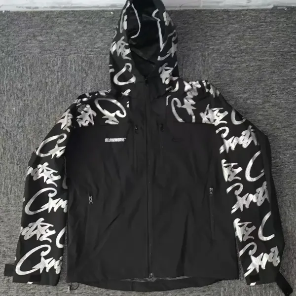 Elitework Graffiti Print Hooded Windbreaker Black - 6