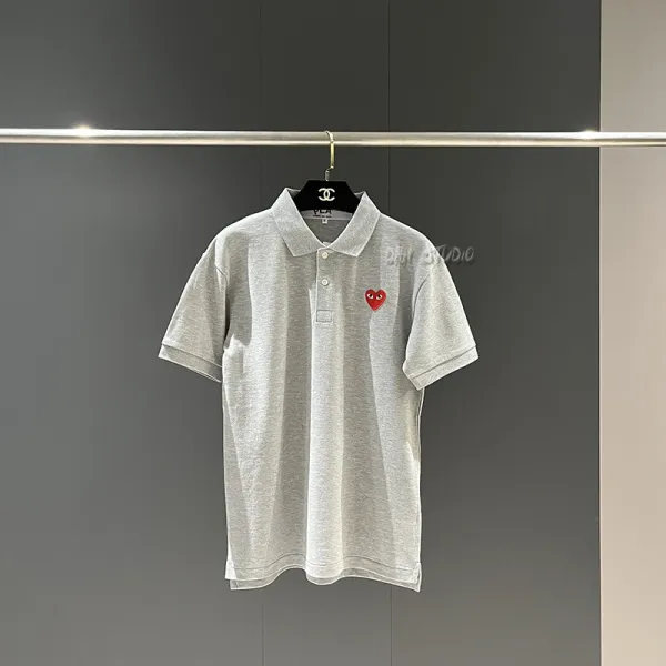 Comme des Garçons Play Red Heart Gray Polo - 1