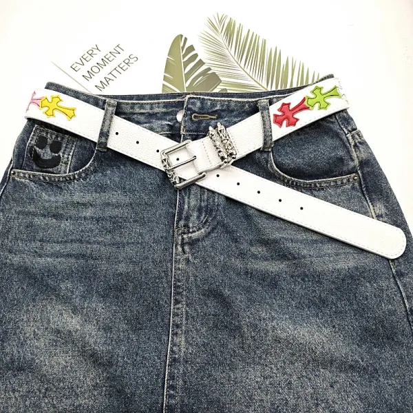 Chrome Hearts Cross Motif White Leather Belt - 6