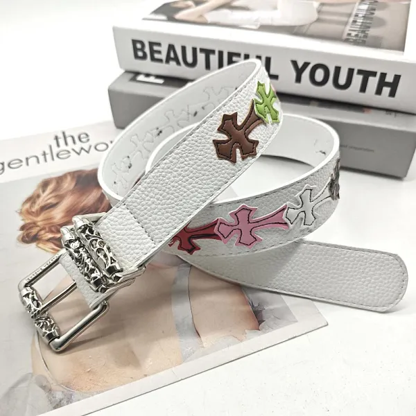 Chrome Hearts Cross Motif White Leather Belt - 1