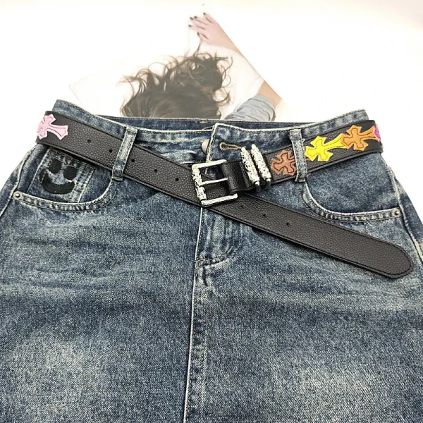 Chrome Hearts Cross Motif White Leather Belt - 5