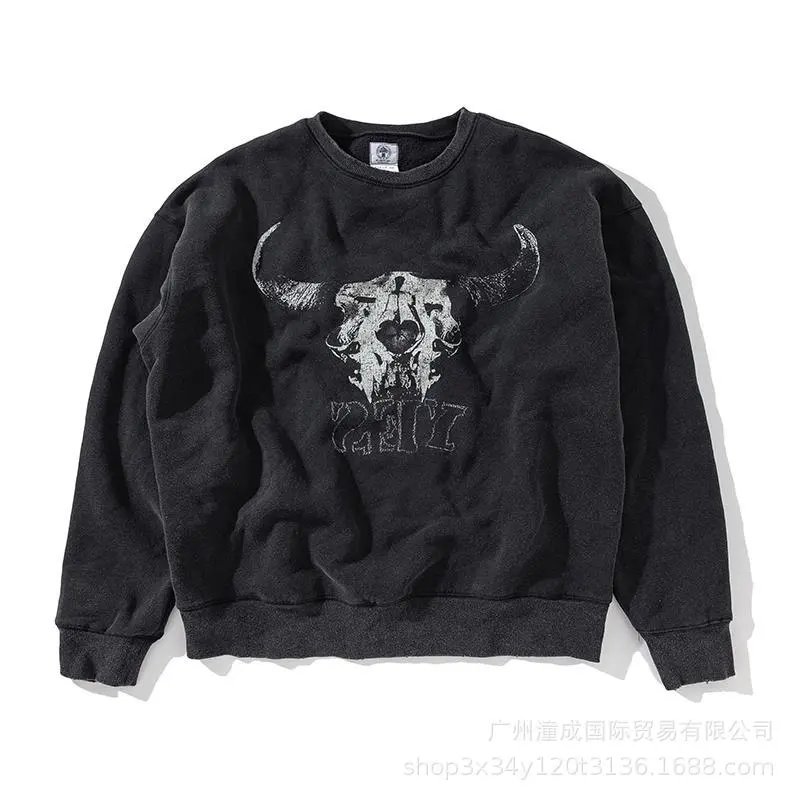 Distressed Rhinestone Skull Print Hoodie photo 5